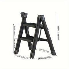 Folding Telescopic Two Step Ladder Stool Lightweight Functional Herringbone