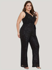 Sequin Wide Leg Tank Jumpsuit with Belt