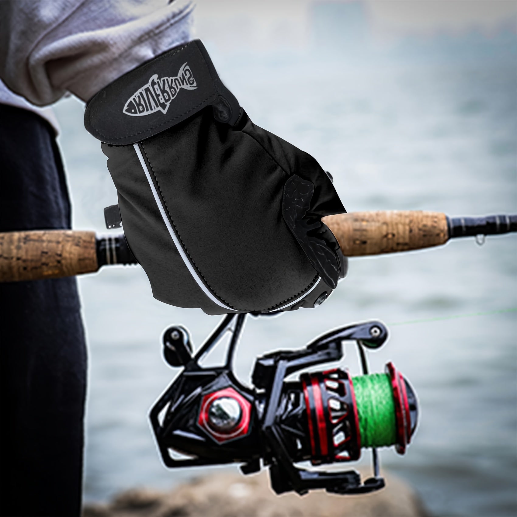 Winter Fishing Gloves Fleece Lining Windproof Waterproof Touchscreen 3 Cut Finge