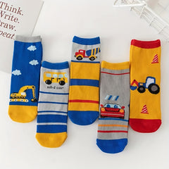 5 Pairs Kids Cartoon Pattern Crew Socks