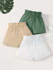 3pcs Toddler Girls Paperbag Waist Shorts Set