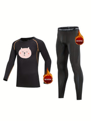 Kids Cartoon Compression Fleece Set Pullover & Pants