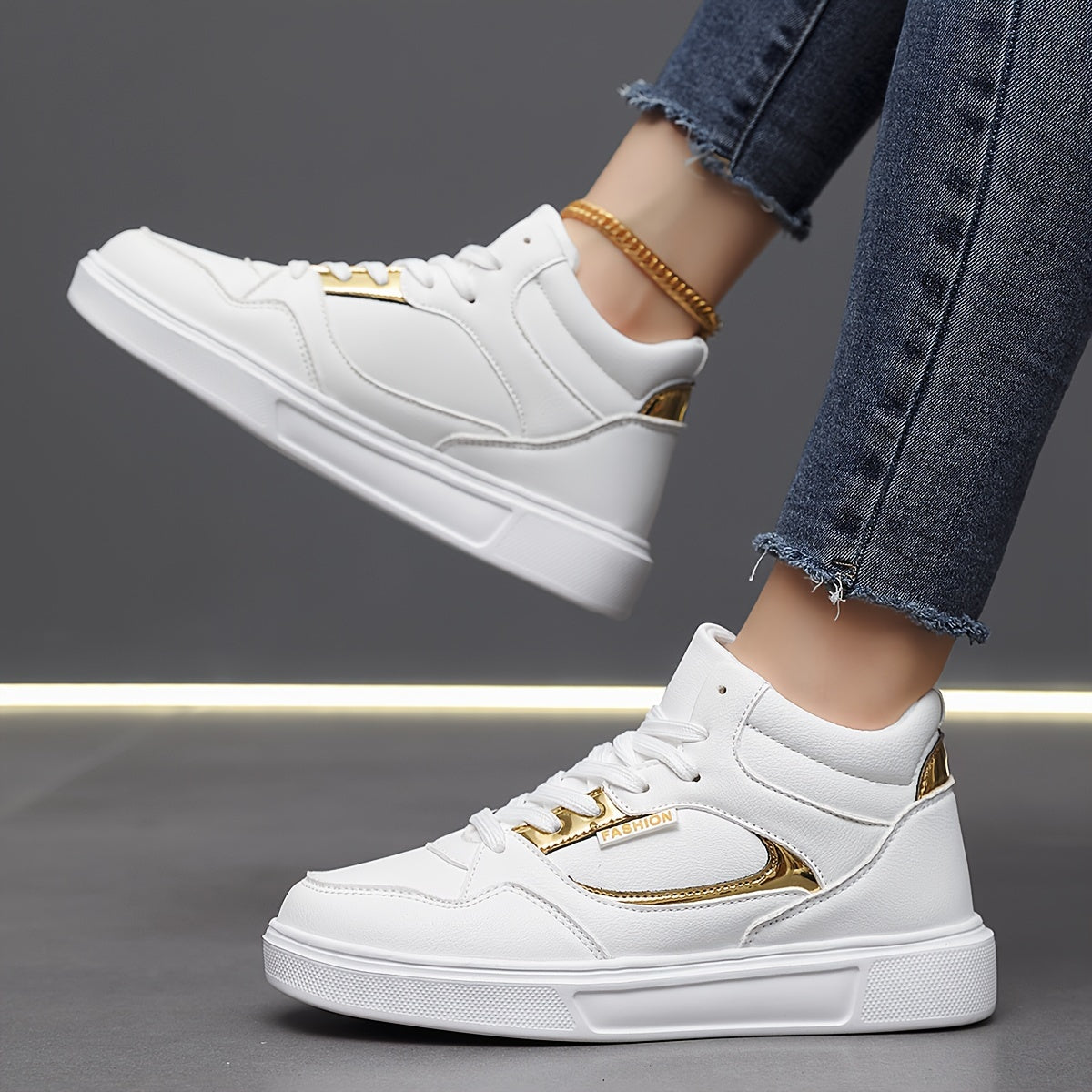 Faux Leather High Top Flat Skate Shoes Casual Versatile Wear Resistance Non Slip