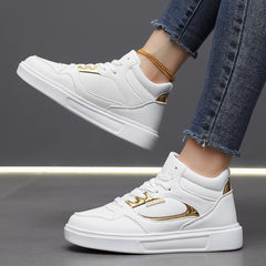 Faux Leather High Top Flat Skate Shoes Casual Versatile Wear Resistance Non Slip