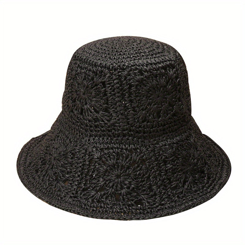 Vintage Floral Crochet Bucket Hat Bohemian Hollow Breathable Basin Hat