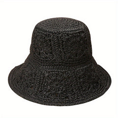 Vintage Floral Crochet Bucket Hat Bohemian Hollow Breathable Basin Hat