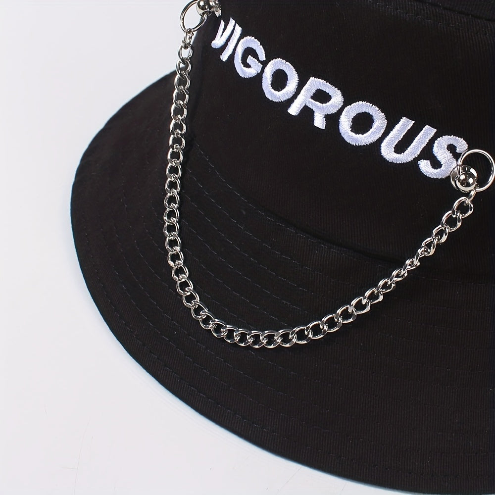 Chain Tassel Hip Hop Bucket Hat Letter Embroidery Solid Basin Hats