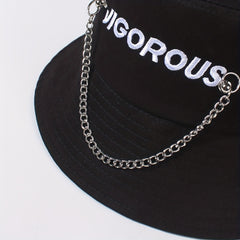 Chain Tassel Hip Hop Bucket Hat Letter Embroidery Solid Basin Hats