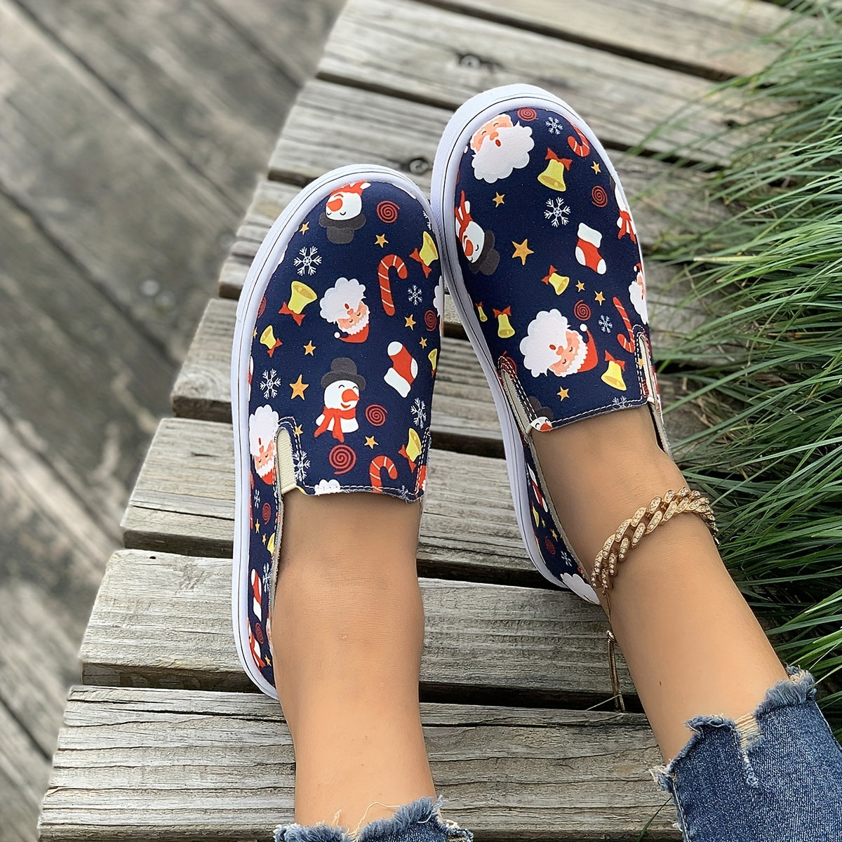 Christmas Snowman Pattern Soft Thick Bottom Slip On Loafers Shoes