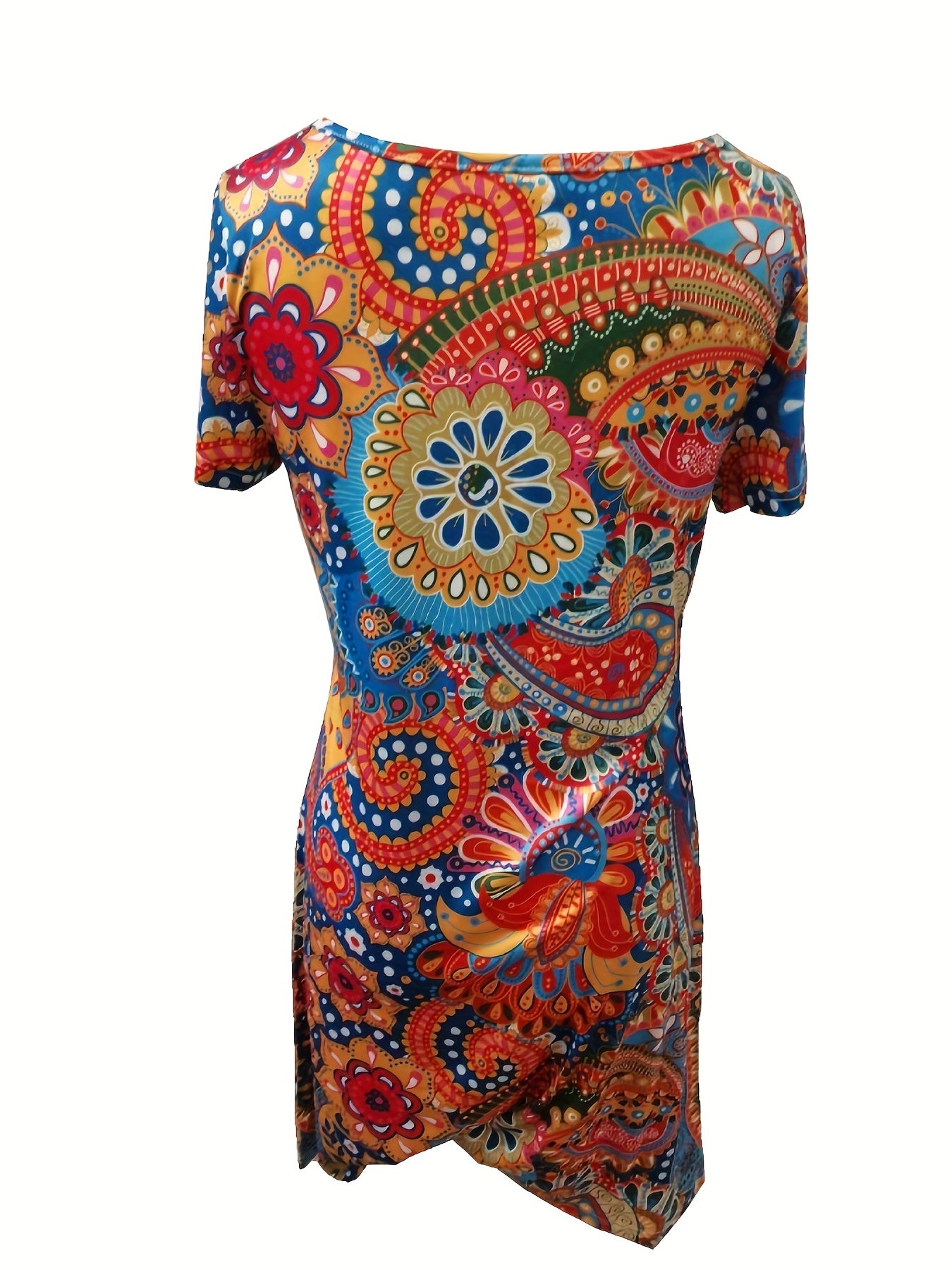 Paisley Print V Neck Dress Short Sleeve for Women