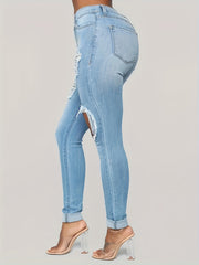Washed Ripped High Rise Stretch Jeans