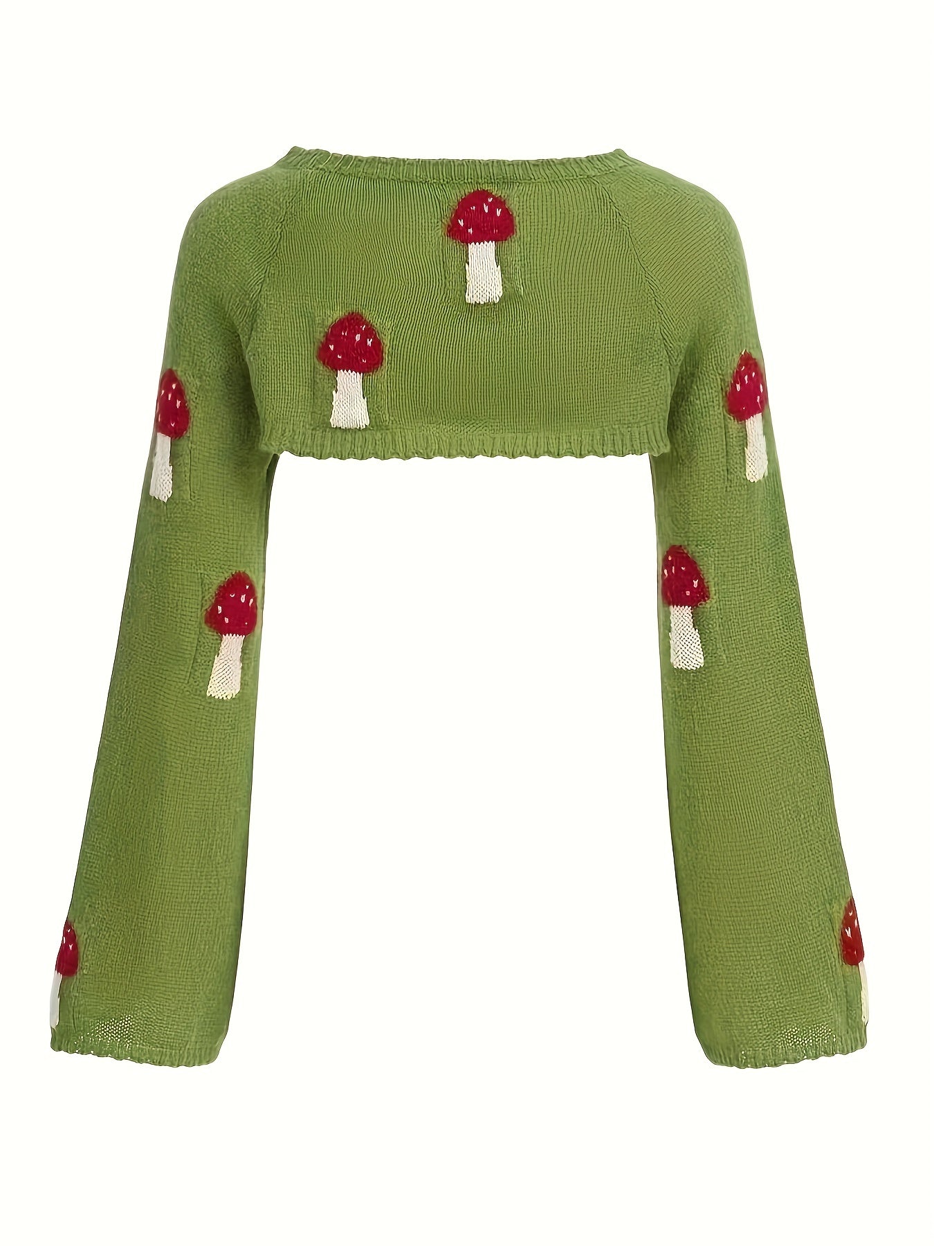 Mushroom Pattern Crew Neck Sweater Casual Long Sleeve Crop Sweater