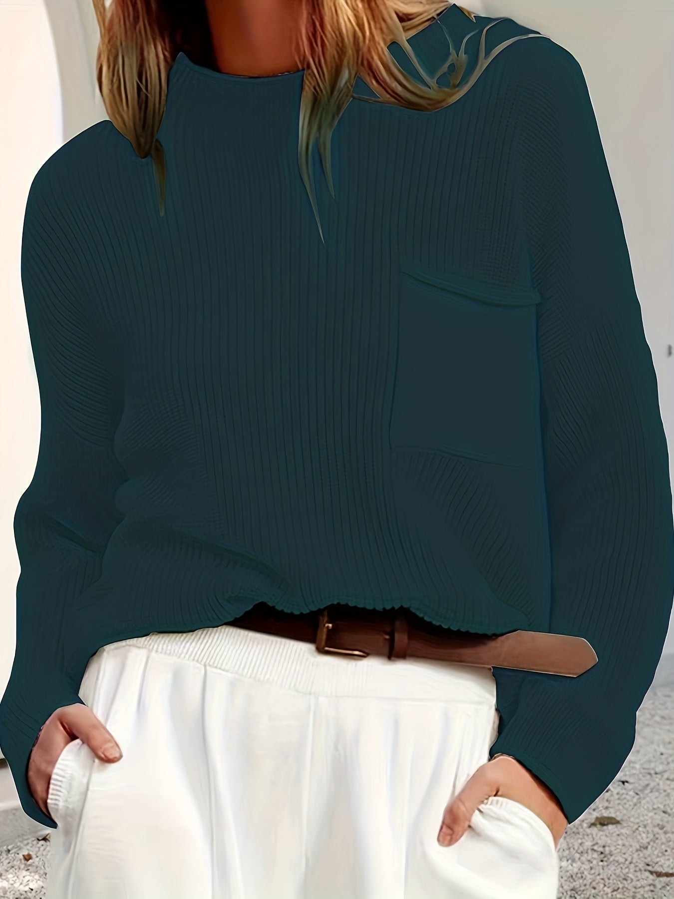 Solid Long Sleeve Round Neck Sweater