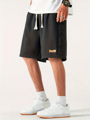Quick Dry Letter Print Men's Comfy Shorts Elastic Waist Drawstring