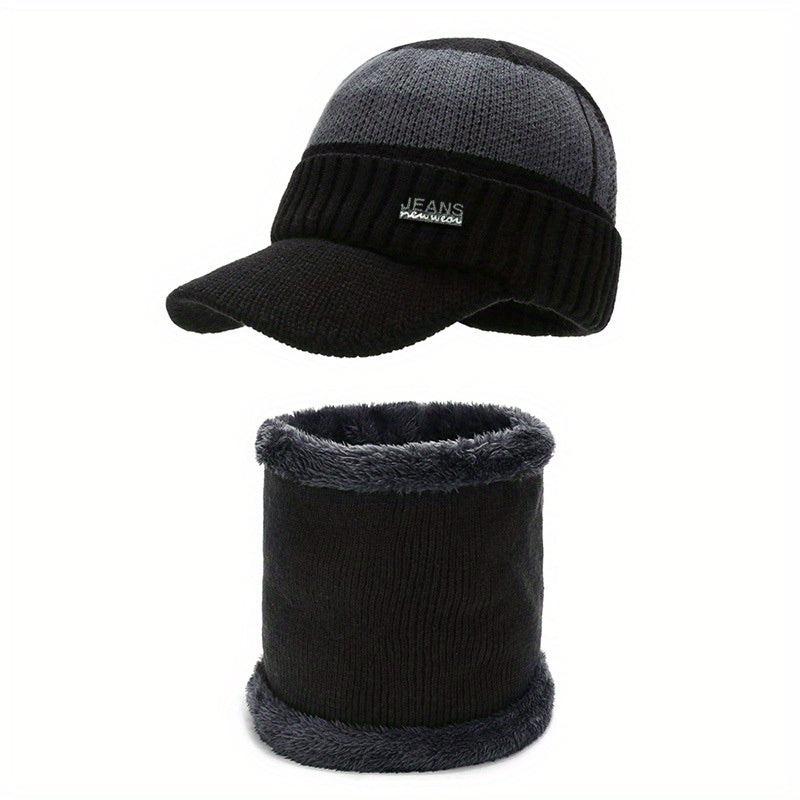 Outdoor Striped Warm Hat with Velvet Neck