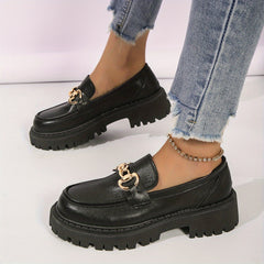 Platform Loafers Metallic Buckle Chunky Heeled Shoes Slip On Shoes