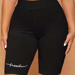 Letter Print Skinny Shorts High Waist Yoga Shorts