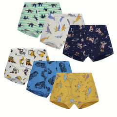 6pcs Boys Boxer Briefs Dinosaur Car Print Soft Comfortable Underwear
