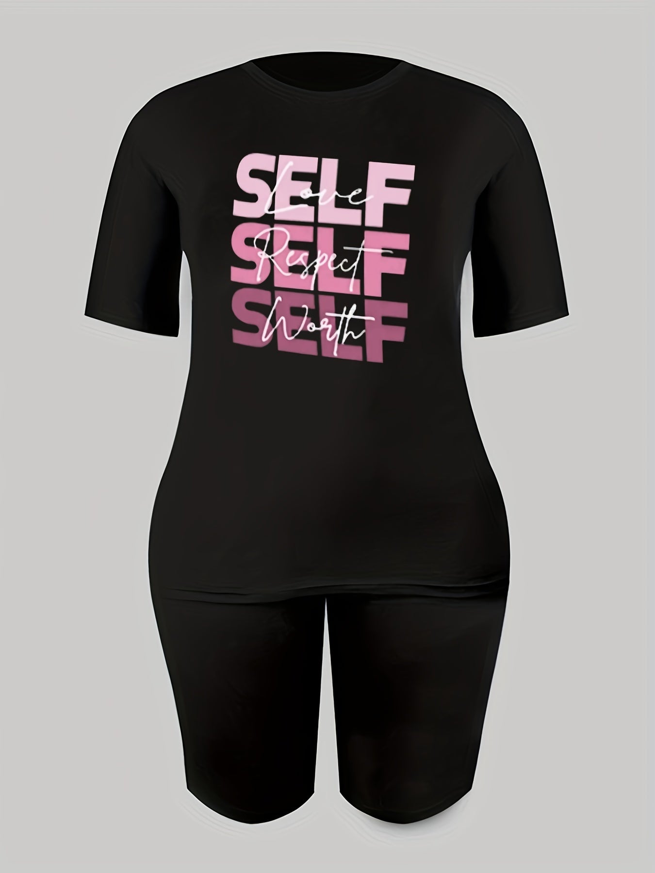 2pc Summer Casual Sports Letter T-Shirt & Solid Shorts Activewear Set