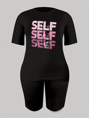 2pc Summer Casual Sports Letter T-Shirt & Solid Shorts Activewear Set