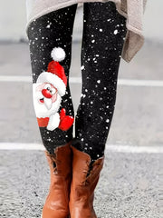 Santa Claus Print High Rise Stretch Leggings