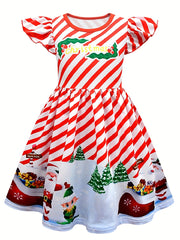 Santa Pattern A line Dress Girl's Christmas Outfit Kids Costume