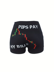 Letter Print Skinny Shorts Casual Elastic Waist Shorts