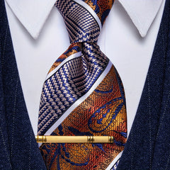 Striped Silk Necktie & Tie Clip Set for Wedding Party