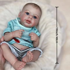 19" Detailed Baby Boy Reborn Doll Full Body Vinyl Painted Hair