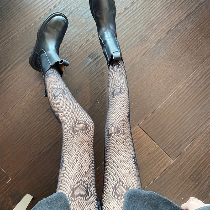 Heart Pattern Mesh Tights High Waist Fishnet Pantyhose