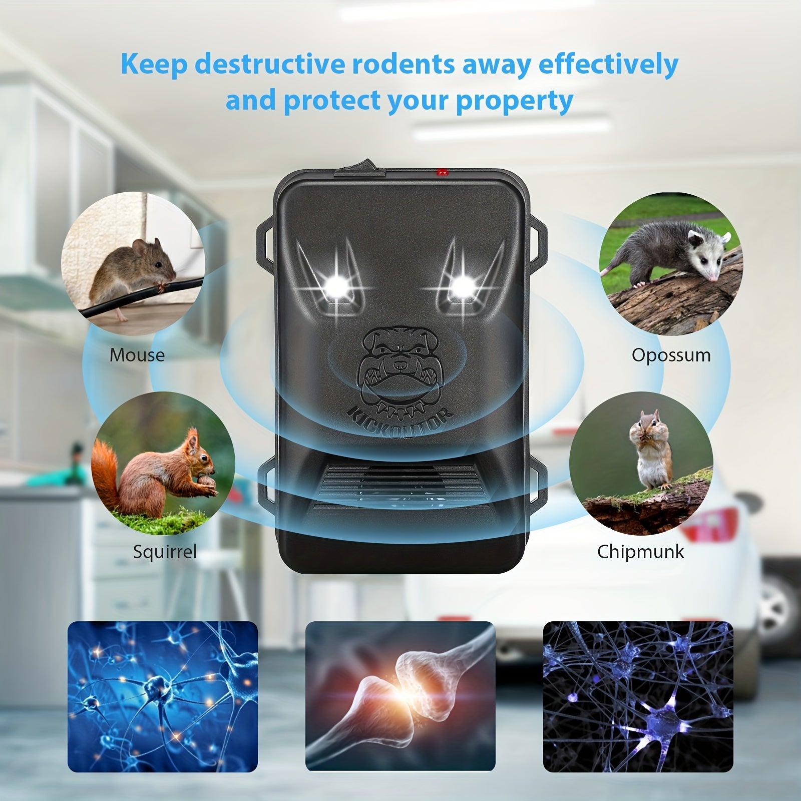 Ultrasonic Rat Deterrent With LED Strobe Lights