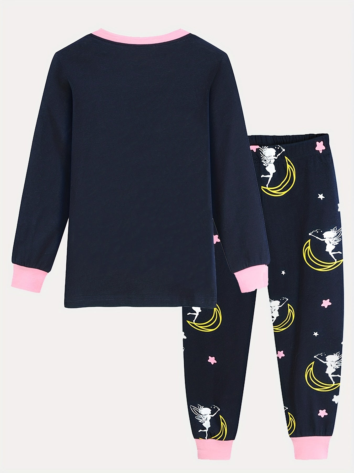 2pcs Girls Pajamas Cartoon Moon Girl Graphic Cotton Pjs Set