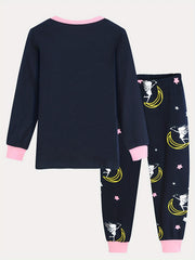 2pcs Girls Pajamas Cartoon Moon Girl Graphic Cotton Pjs Set