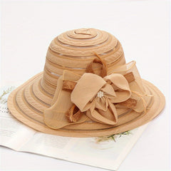 Striped Sun Hat Flower Decor Organza Church Derby Hats