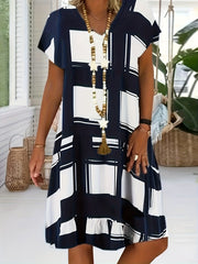 Printed Short Sleeve V-Neck Maxi Dress