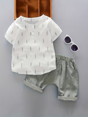 2pcs Baby Boys Trees Print Tops & Shorts Set