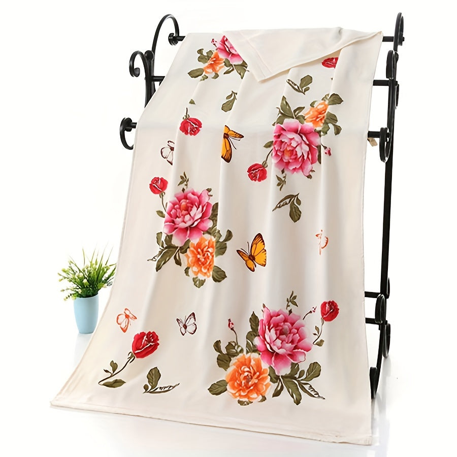 Peony Flower Bath Towel & Hand Towel Set - Cotton Gauze Double Layer