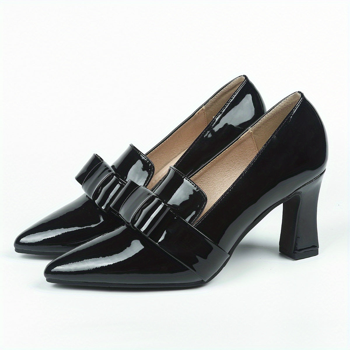 Women's Patent Leather Mary Jane Slip On Block Heel Shoes