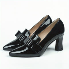 Women's Patent Leather Mary Jane Slip On Block Heel Shoes