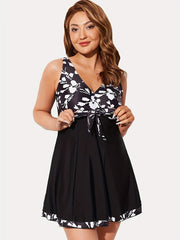 Floral Print Tie Front One Piece Bathing Suit