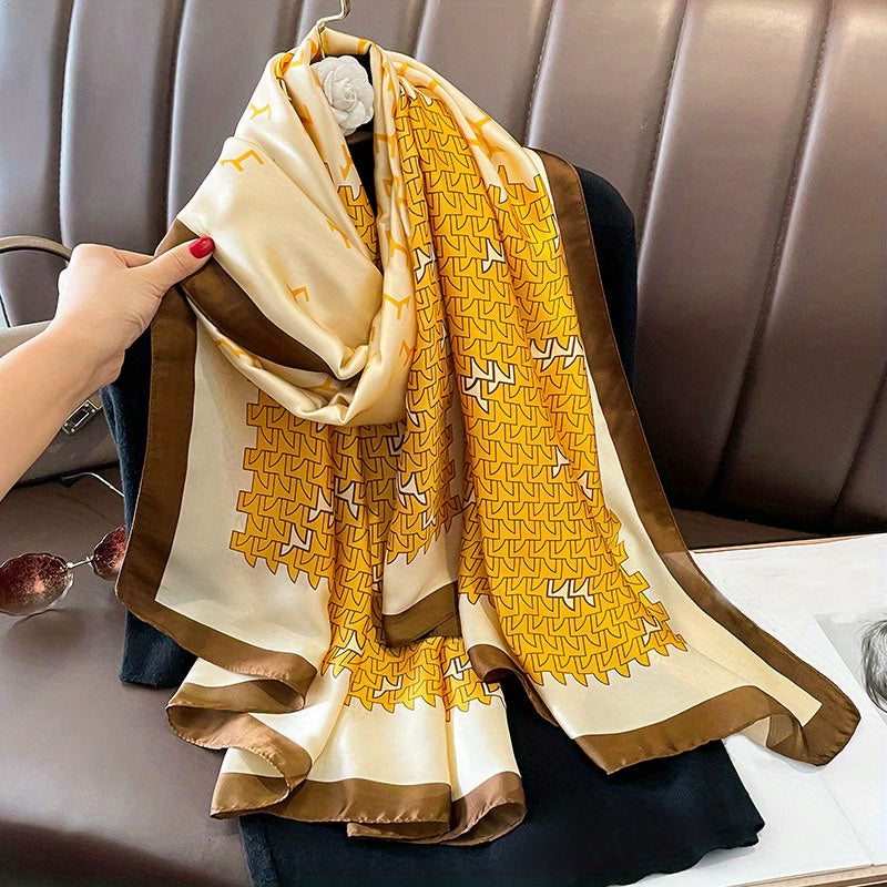 Geometric Print Block Scarf Satin Shawl Silk Head Wrap
