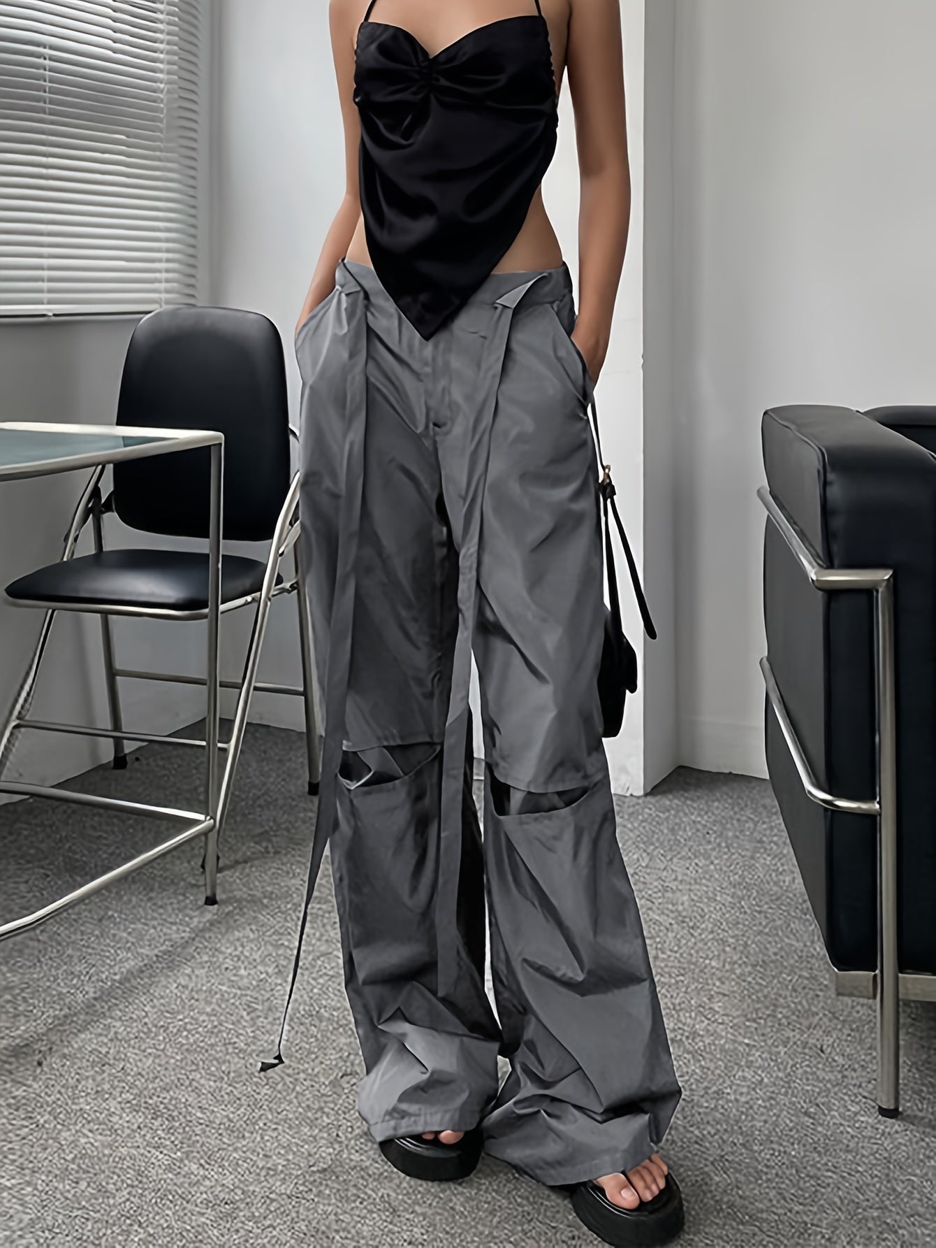 Y2K Style Sports Pants Low Waist Lace Up Casual Trousers