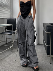 Y2K Style Sports Pants Low Waist Lace Up Casual Trousers