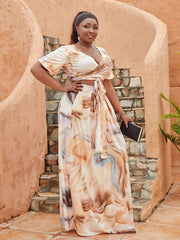 Tie Dye Crop Top & Maxi Skirt Set Women's Plus 2pcs Outfit