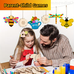 Insect Wooden Crafts Kids Set with 30pcs Blocks 12 Watercolor Pens 30 Ropes