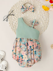 Baby Girls Ribbed One Shoulder Floral Onesie & Headband Set