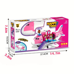 Princess Airplane Playset for Kids Pink with Accessories Furniture and Dolls