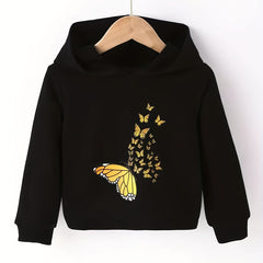 Girls' Butterfly Pattern Casual Hooded Sweatshirt