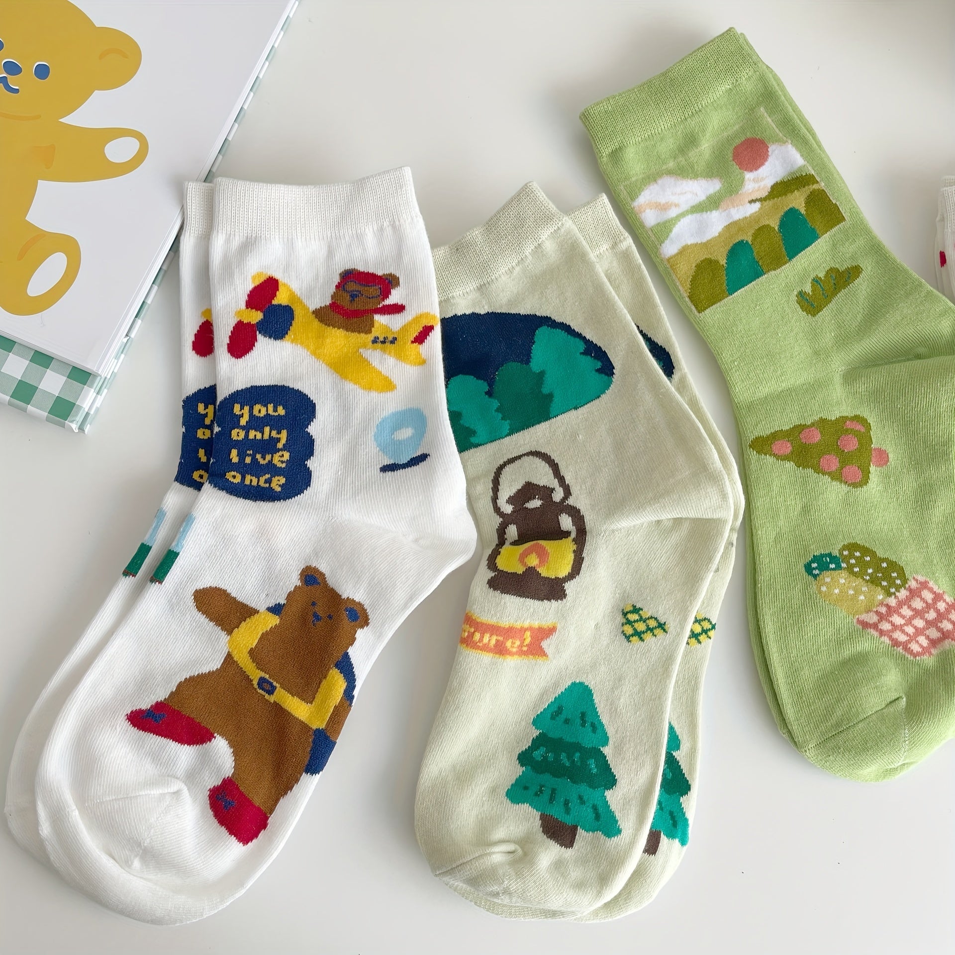 3 Pairs Cartoon Pattern Socks Comfy & Mid Tube Socks Women's Stockings & Hosiery