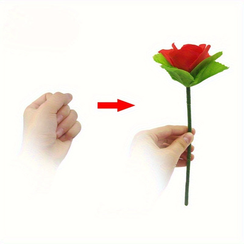 Magic Rose Trick Instant Appear Red Flower Gag with Green Leaves